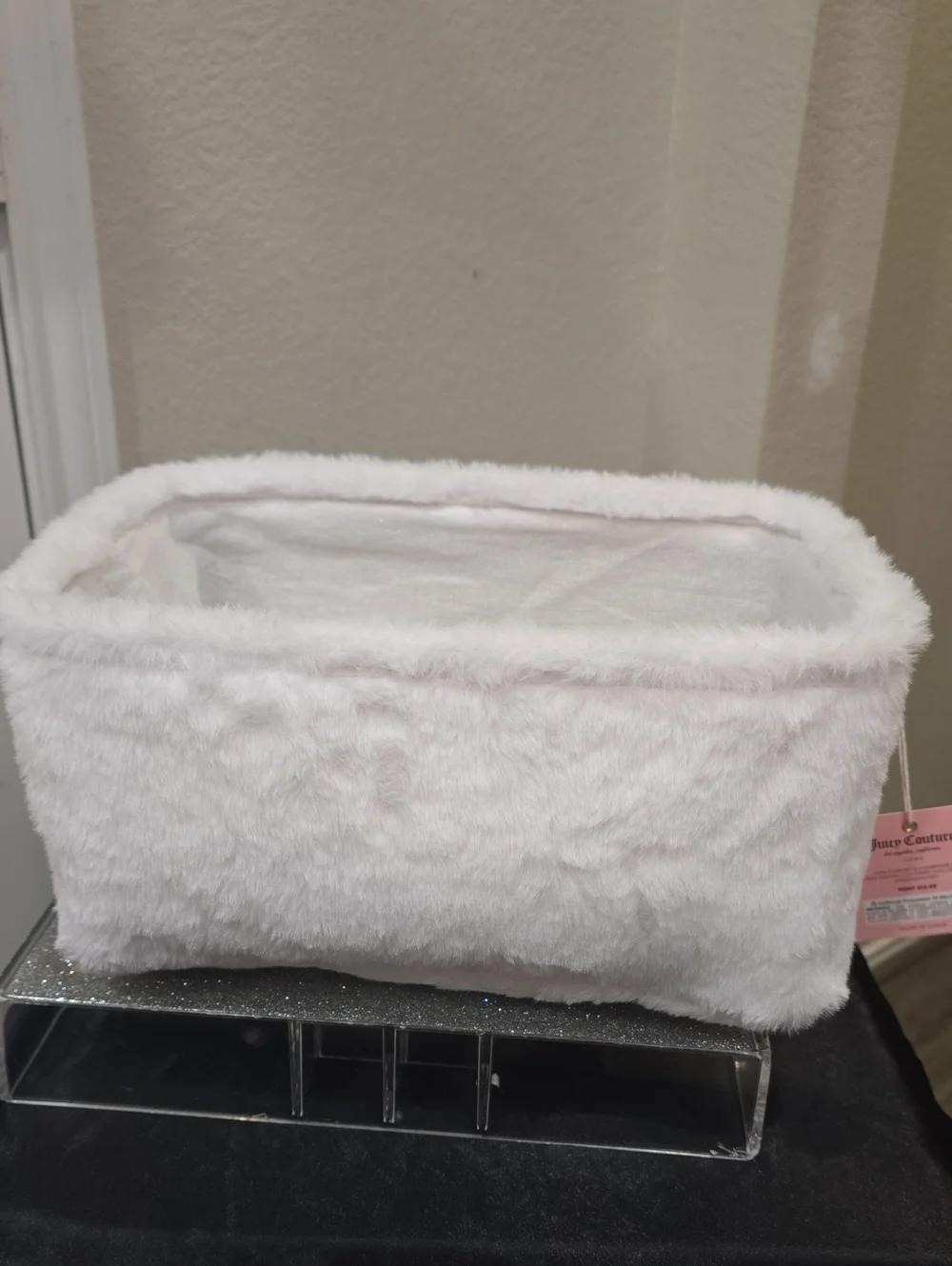 Juicy Couture Home JC Gold Embrodried Logo Faux Fur Decorative Storage Basket